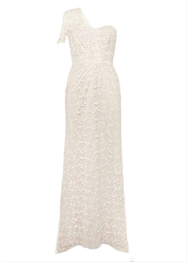  Anabel Lace One Shoulder Wedding Dress Pink Champagne 205032660