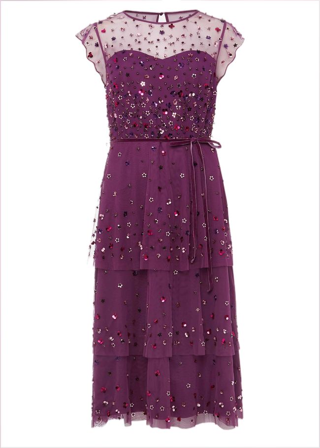  Cortine Embellished Tiered Dress Damson 220007762