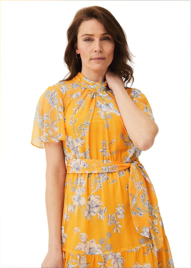  Emmalyn Tiered Georgette Dress Canary 220084941