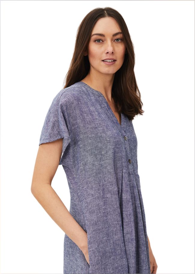  Danica Linen Swing Dress Chambray 220454027