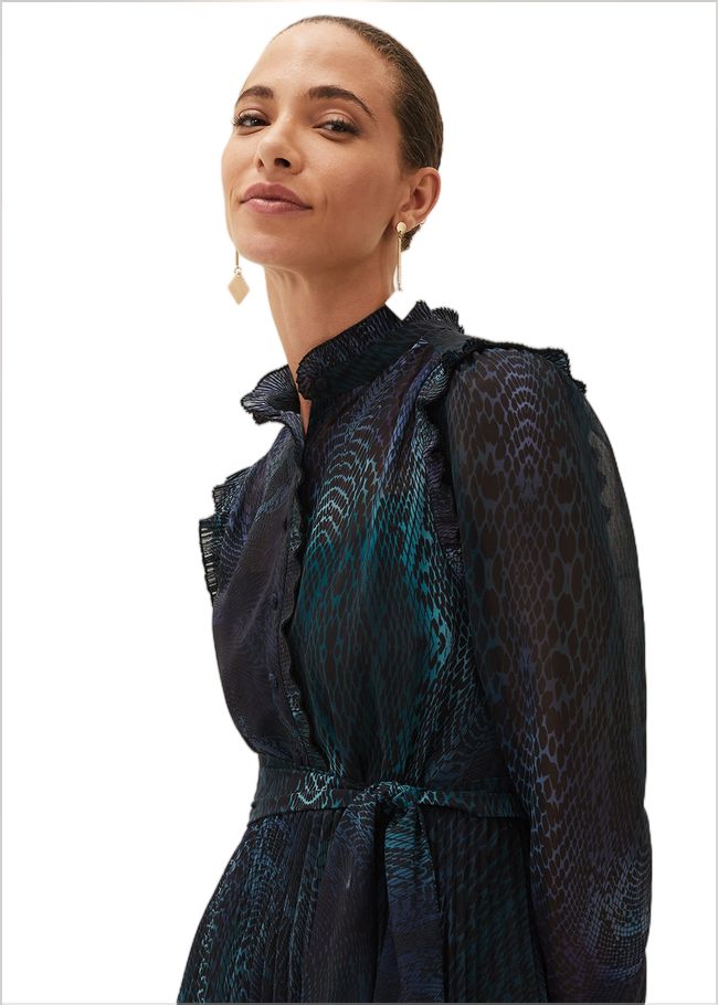  Camina Snake Print Pleated Dress Multi-Coloured 220578000