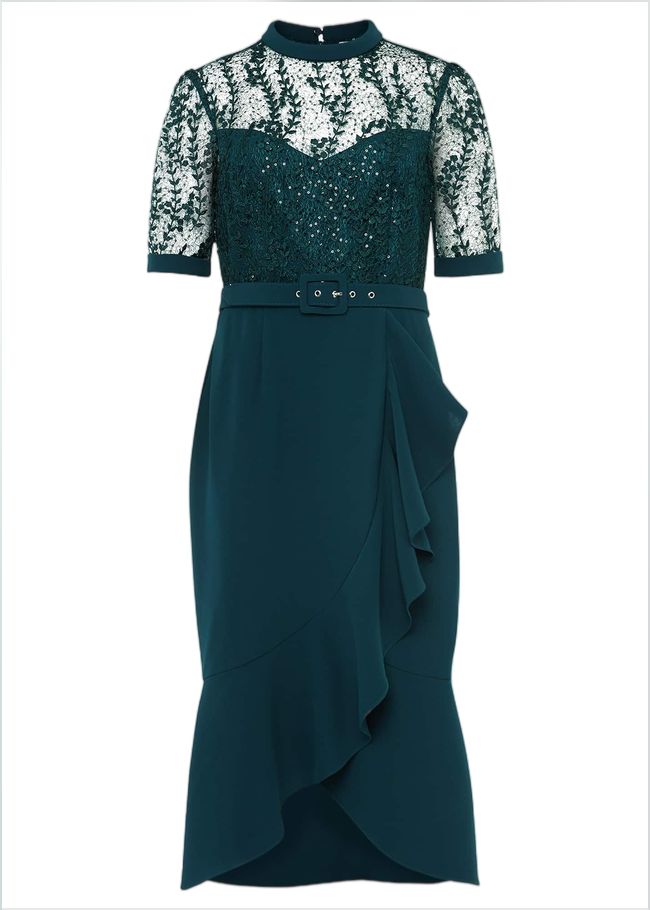 Alesia Lace Bodice Belted Dress Dark Teal 220588249