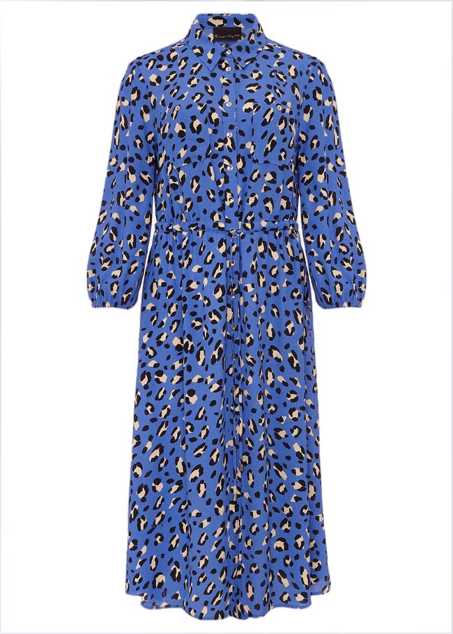  Tana Leopard Print Midi Shirt Dress Blue 220774408