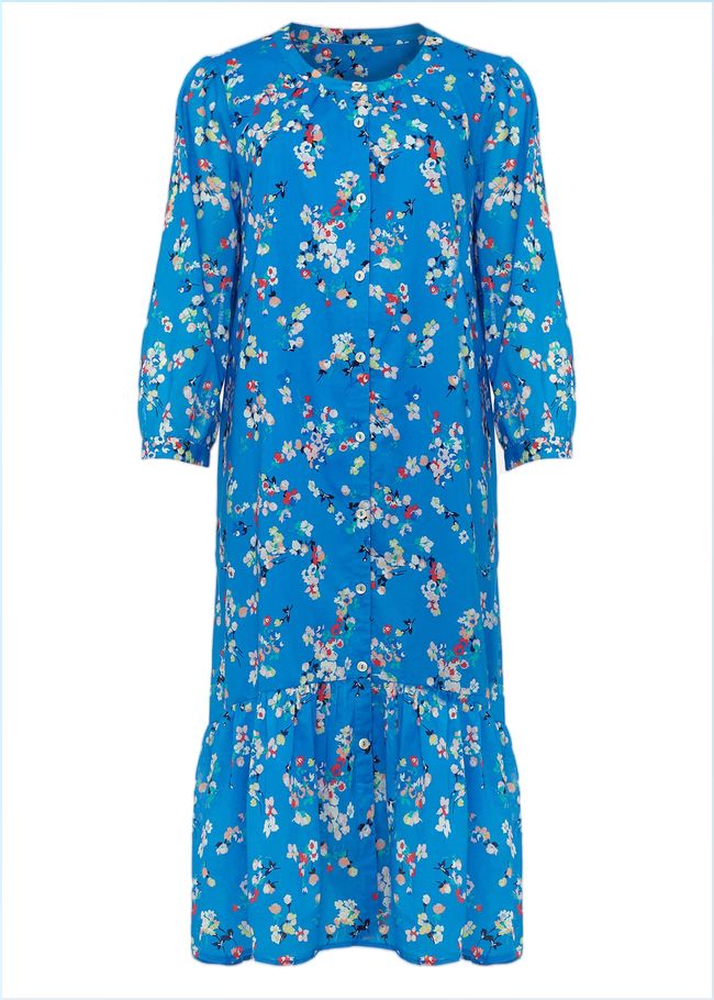  Cotton Floral Tiered Dress Bright Blue 220815378