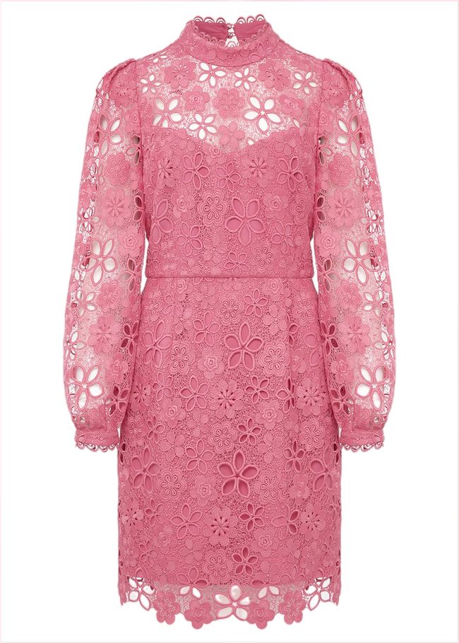  Doris Guipure Lace Highneck Dress Candy Pink 220883014