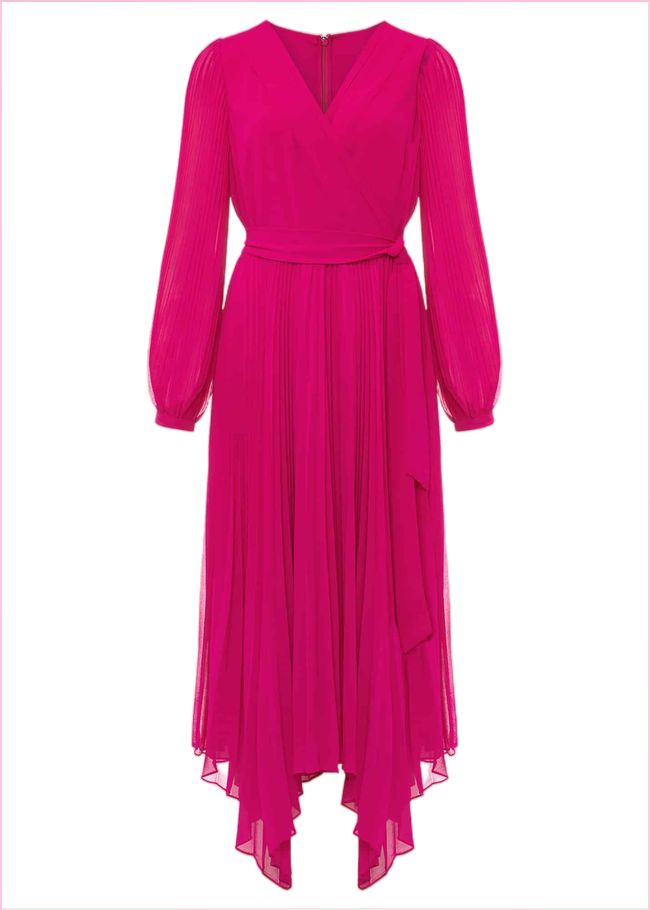  Petra Wrap Pleated Midi Dress Magenta Pink 221003389