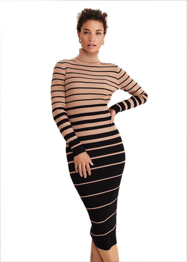  Bettie Ombre Colourblock Ribbed Dress Camel/Black 221190564