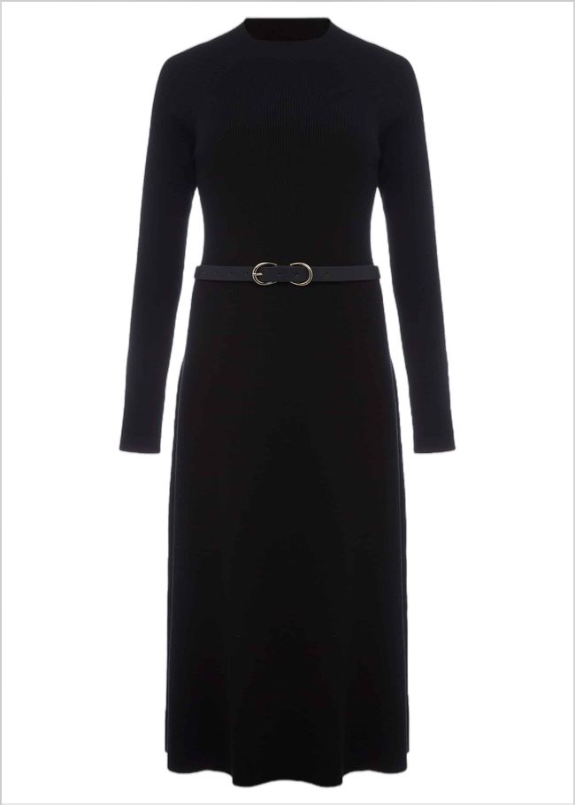  Reese Ribbed Maxi Belted Knit Dress Black 221267050