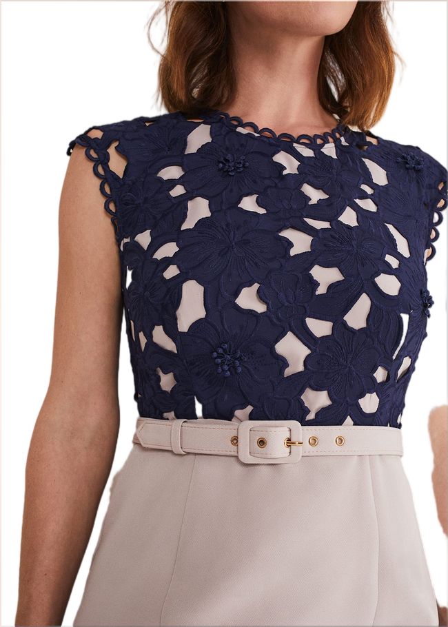  Zita Lace Sleeveless Dress Latte/Navy 221370783