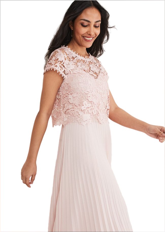  Petite Michelle Lace Pleat Maxi Dress Antique Rose 221374840