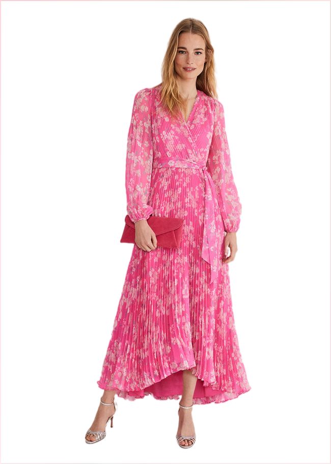  Hayley Floral Pleated Maxi Dress Neon Pink 221417617