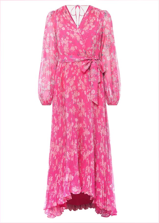  Hayley Floral Pleated Maxi Dress Neon Pink 221417617