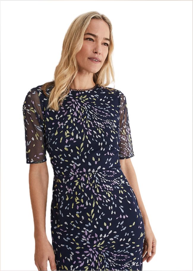  Aileena Embroidered Bodycon Midi Dress Navy/Multi 221499493