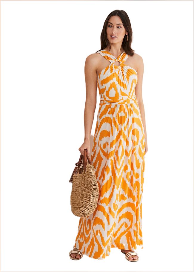 Maude Printed Jersey Maxi Dress Orange/Cream 221580579