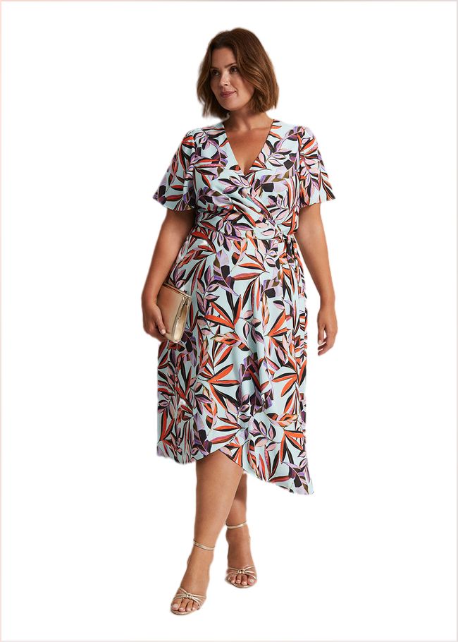  Julissa Ruffle Wrap Midi Dress Aqua/Multi 221686157