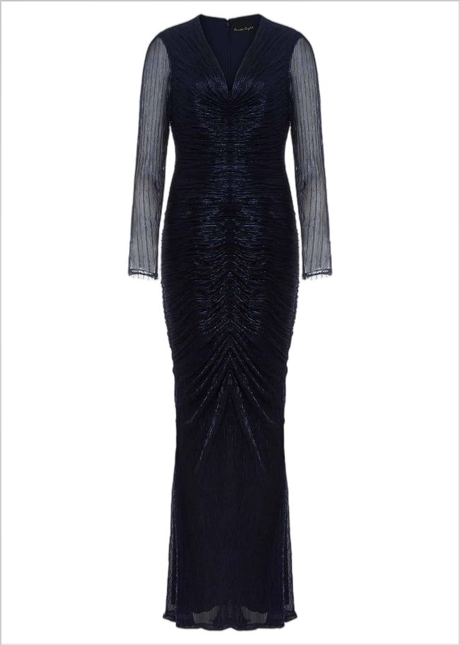  Shannia Blue Ruched Plisse Maxi Dress Blue 221845408