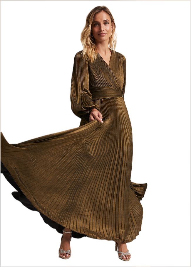  Adrianna Foil Pleated Maxi Dress Metallic 221974491
